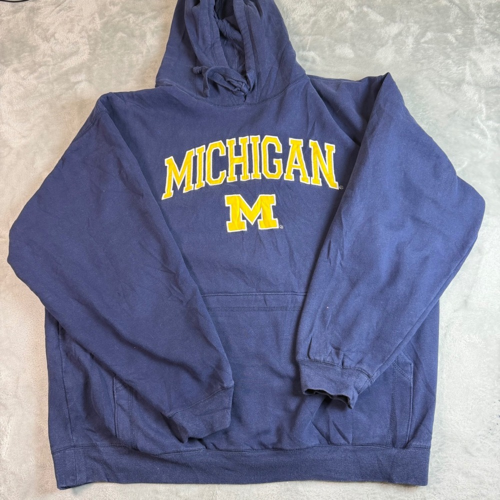 Michigan Wolverines Mens Large Navy Maize Pullover Hoodie NCAA College Fleece